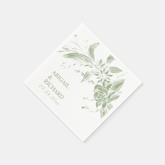Serviette En Papier Mariage de fleurs vertes et blanches (Coin)