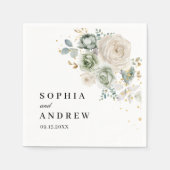 Serviette En Papier Mariage de fleurs vertes et blanches Sage (Devant)
