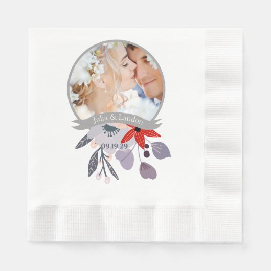 Serviette En Papier Mariage de fleurs violet rouge bleu rose (Devant)