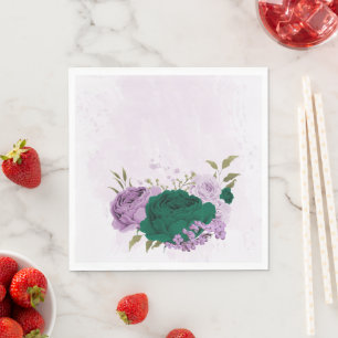 Serviette En Papier mariage de fleurs violettes vert émeraude