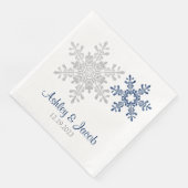 Serviette En Papier Mariage de flocons de neige bleu marine (Coin)