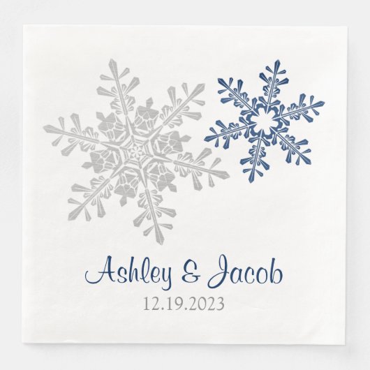 Serviette En Papier Mariage de flocons de neige bleu marine (Devant)