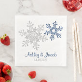 Serviette En Papier Mariage de flocons de neige bleu marine (En situation)
