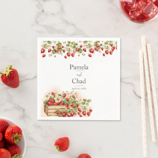 Serviette En Papier Mariage de fraises d'aquarelle (En situation)