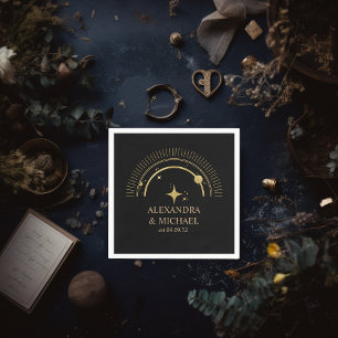 Serviette En Papier Mariage de galaxie céleste d'or noir mystique