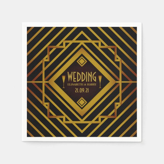 Serviette En Papier Mariage de Gatsby Gold 2020 (Devant)