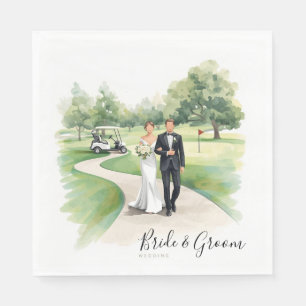 Serviette En Papier Mariage de golf Mariée et marié sur le parcours de