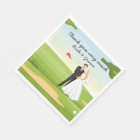 Serviette En Papier Mariage de Golfer Bride et Groom au Golf Course (Coin)