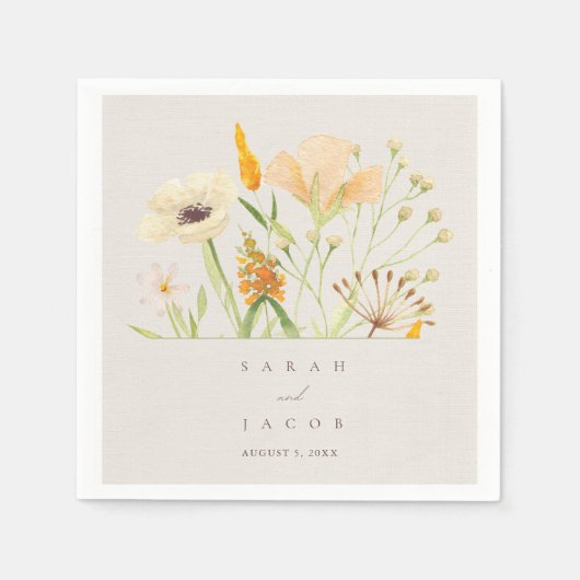 Serviette En Papier Mariage de jardin botanique Fleur sauvage simple (Devant)