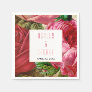 Serviette En Papier Mariage de jardin fleuri vintage rose