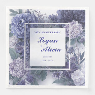 Serviette En Papier Mariage de Jardin Floral Violet Bleu Poussiéreux