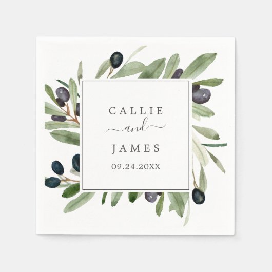 Serviette En Papier Mariage de la Branche d'Olivier moderne (Devant)