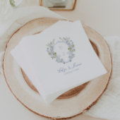 Serviette En Papier Mariage de la crête de Monogramme bleu mou romanti