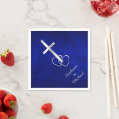 Serviette En Papier Mariage de la Croix chrétienne d'argent bleu (En situation)
