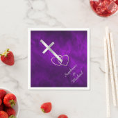 Serviette En Papier Mariage de la Croix chrétienne d'argent violet (En situation)