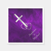 Serviette En Papier Mariage de la Croix chrétienne d'argent violet (Devant)