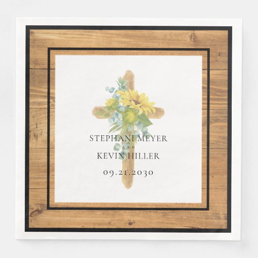 Serviette En Papier Mariage de la croix de tournesol en bois rustique (Devant)