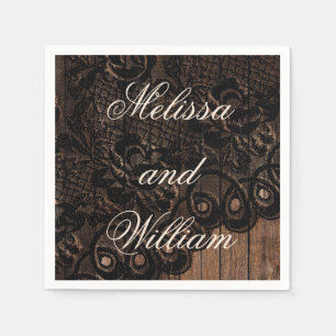 Serviette En Papier Mariage de la dentelle Black Faux