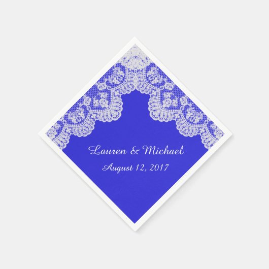 Serviette En Papier Mariage de la frontière Royal Blue Faux White Lace (Coin)