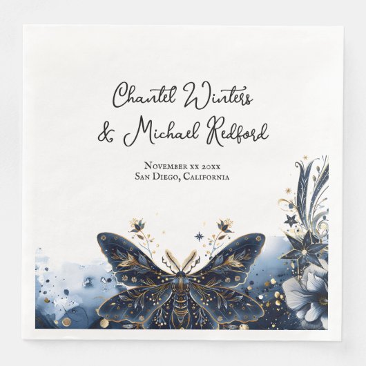 Serviette En Papier Mariage de la Marine Céleste et de la Moth dorée d (Devant)