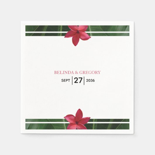 Serviette En Papier Mariage de la Plumeria Rouge Frangipani (Devant)