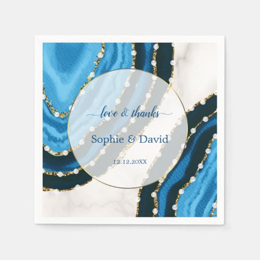 Serviette En Papier Mariage de l'agate Pearles de couleur bleu marine (Devant)