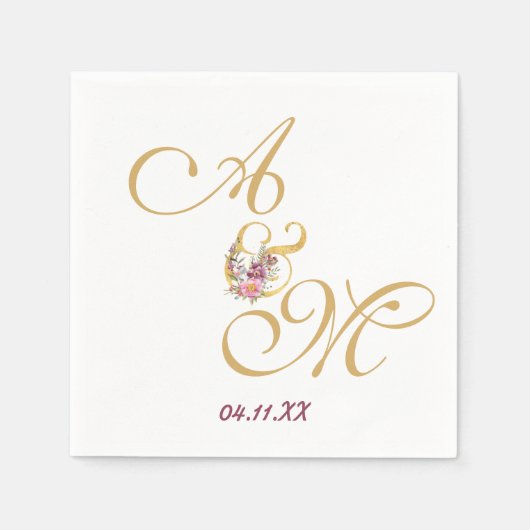 Serviette En Papier Mariage de lettre Gold MONOGRAM PERSONNALISÉ (Devant)