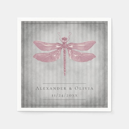 Serviette En Papier Mariage de libellules à bijoux rose (Devant)