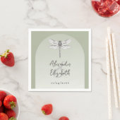 Serviette En Papier Mariage de libellules de Sage Green (En situation)