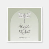 Serviette En Papier Mariage de libellules de Sage Green (Devant)