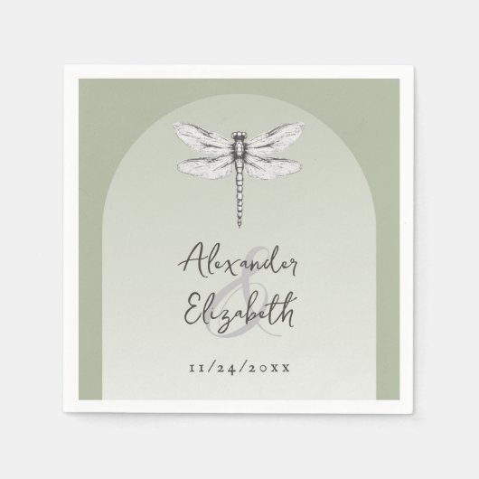 Serviette En Papier Mariage de libellules de Sage Green (Devant)