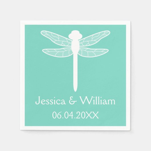 Serviette En Papier Mariage de libellules turquoise (Devant)