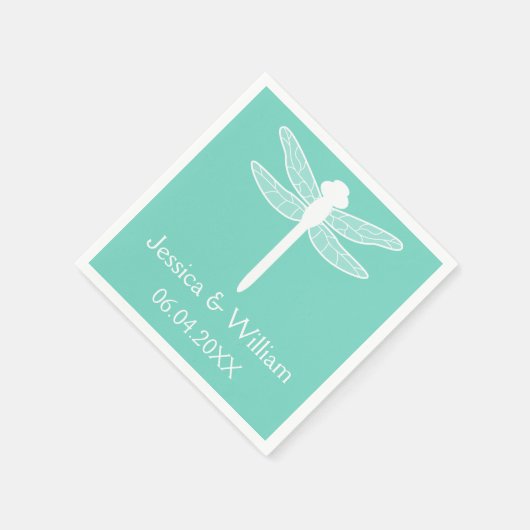 Serviette En Papier Mariage de libellules turquoise (Coin)