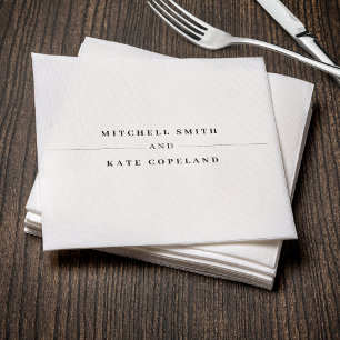 Serviette En Papier Mariage de ligne de nom minimaliste blanc et noir