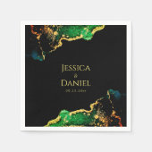 Serviette En Papier Mariage de l'or noir vert chic (Devant)