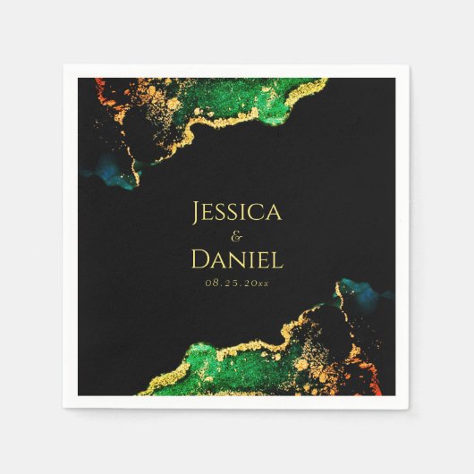 Serviette En Papier Mariage de l'or noir vert chic (Devant)