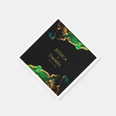 Serviette En Papier Mariage de l'or noir vert chic (Coin)