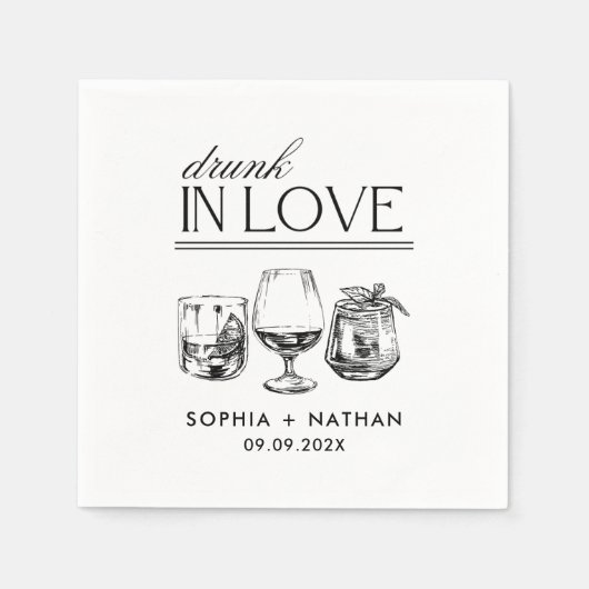 Serviette En Papier Mariage De Lunettes De Vin Personnalisées Drunin I (Devant)