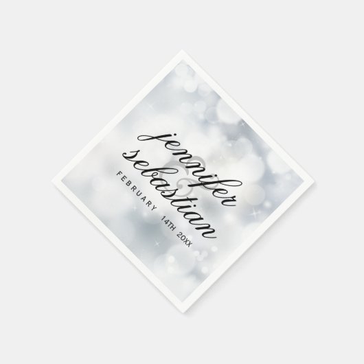 Serviette En Papier Mariage de luxe Bokeh en argent MONOGRAM (Coin)