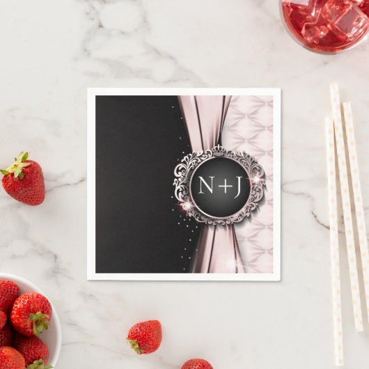 Serviette En Papier Mariage de luxe élégant rose & noir (En situation)