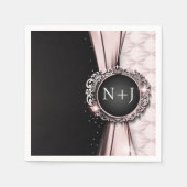 Serviette En Papier Mariage de luxe élégant rose & noir (Devant)