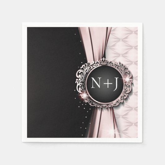 Serviette En Papier Mariage de luxe élégant rose & noir (Devant)