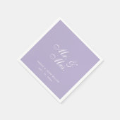 Serviette En Papier Mariage de M. et Mme Lavender Violet Blanc Script (Coin)