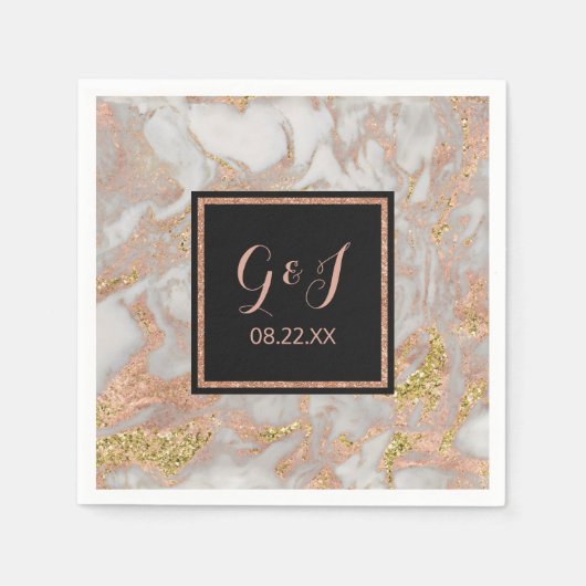 Serviette En Papier Mariage de marbre or Rose moderne Faux (Devant)