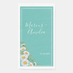 Serviette En Papier Mariage de marguerites Turquoises et blanches