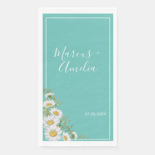 Serviette En Papier Mariage de marguerites Turquoises et blanches (Devant)