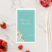 Serviette En Papier Mariage de marguerites Turquoises et blanches (En situation)