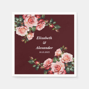 Serviette En Papier Mariage de marron rose et rouge rose foncé moody