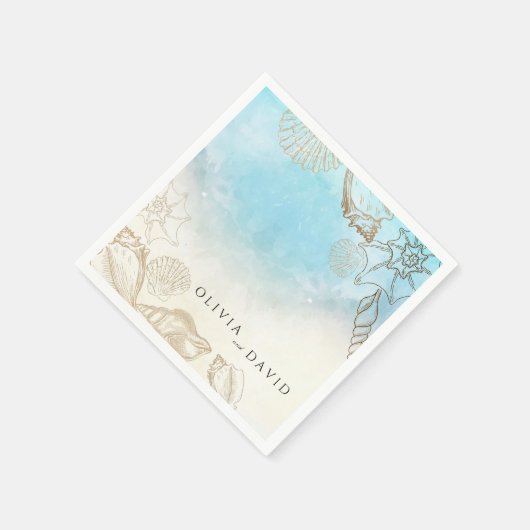 Serviette En Papier Mariage de mer Été Bleu Océan Plage Mariage (Coin)