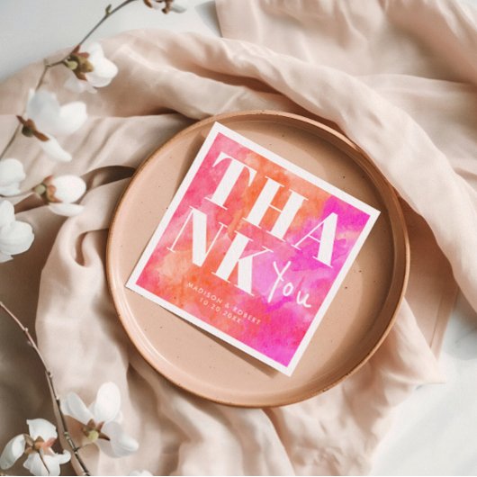 Serviette En Papier Mariage de Merci Abstrait rose et orange